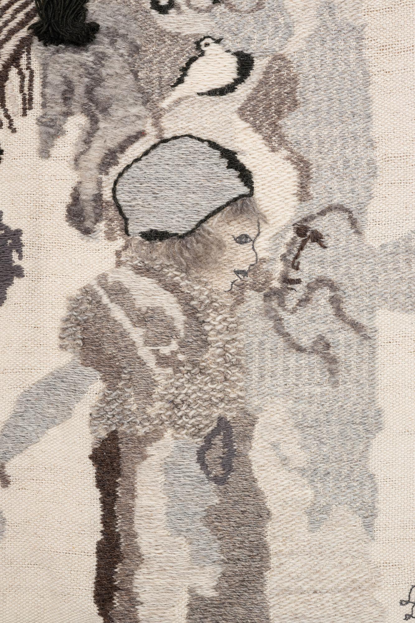 Olle Ohlsson, vävd tapet, "Jordnära", utförd av Lillemor Lindbom, 1976, signerad LL, ca 126x 92 cm.