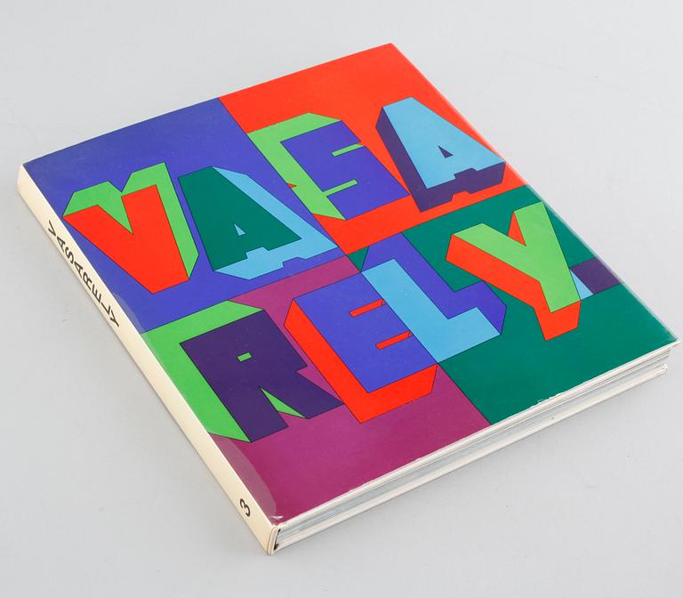 VICTOR VASARELY, 2 books, print signed scarf and folder with prints.