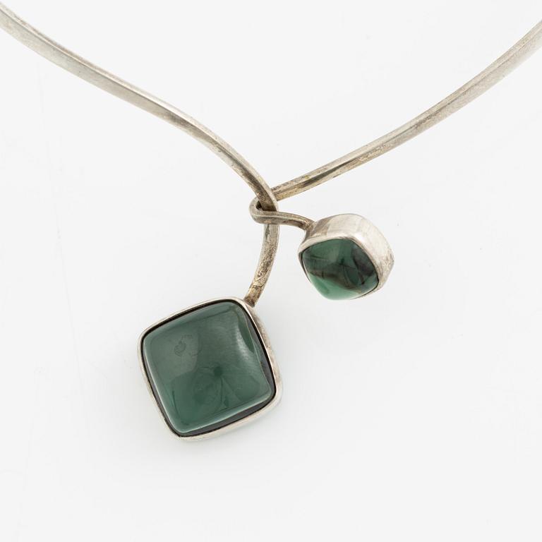 Gussi, necklace, silver with green stones, Malmö 1965.