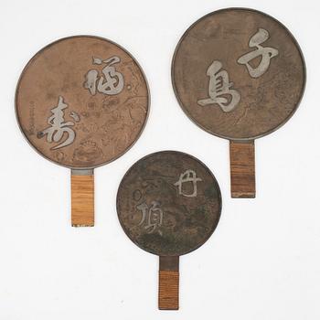 Three japanese mirrors, first half of the 20th century.