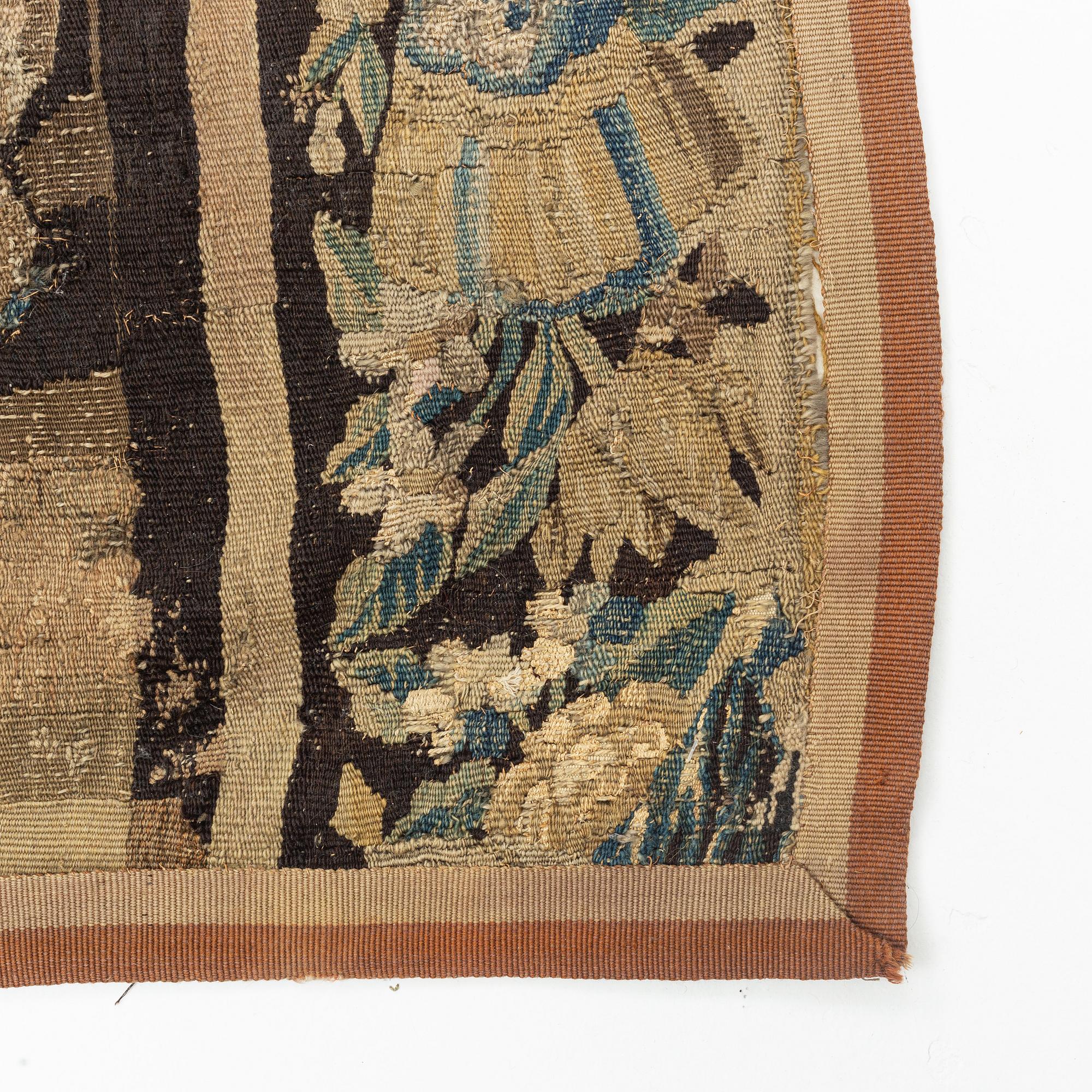 Vävd tapet-fragment, gobelängteknik, ca 294 x 251 cm, Flandern, 1600-tal.