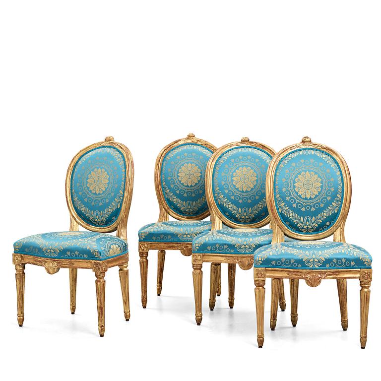 Four Gustavian late 18th century chairs.