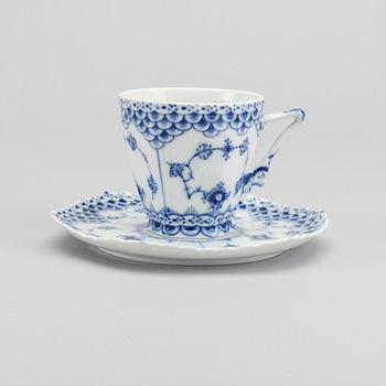 A set of 17 porcelain chocolat cups and saucers Musselmalet Royal Copenhagen Denmark.