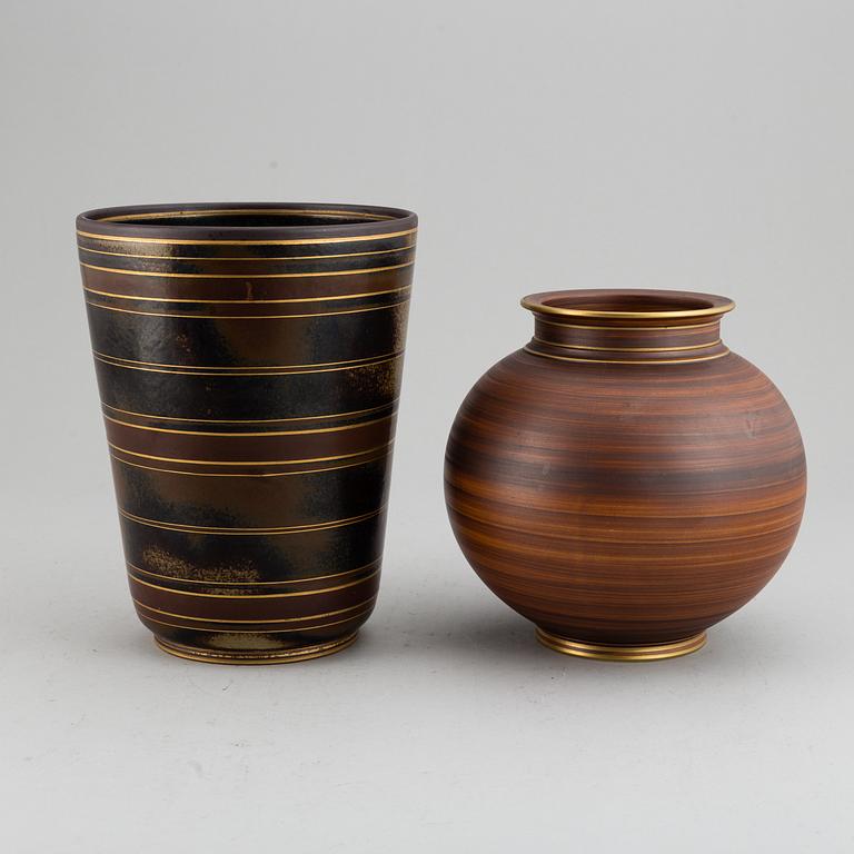 GUNNAR NYLUND, two stoneware vases "Flambé", Rörstrand, 1930-40's.