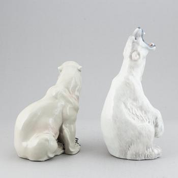 Two porcelain polar bear figurines, one marked Royal Copenhagen, 1966.
