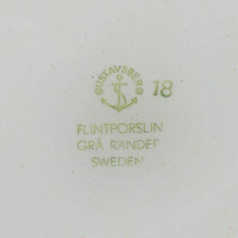 WILHELM KÅGE, 36 servisdelar, flintporslin,  "Grå ränder", Gustavsberg 1945-1969.