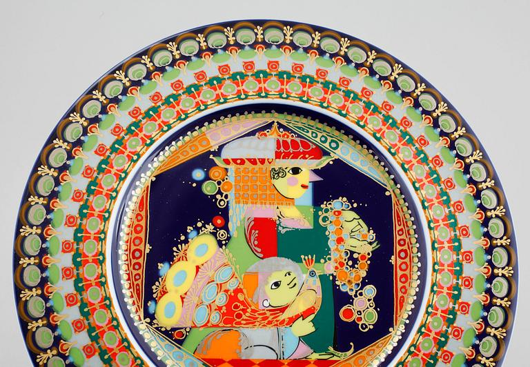 34 porcelain plates by Bjørn Wiinblad, Royal Copenhagen, second half of the 20th century.