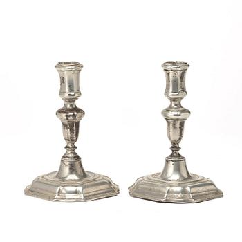A pair of Swedish late Baroque pewter candlesticks by Nils Christophersson Forss.
