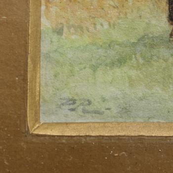 OKÄND KONSTNÄR, akvarell, monogramsignerad PR, England, omkring år 1900.