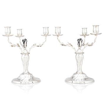 568. Atelier Borgila, a pair of three-light silver candelabra, Stockholm 1929.