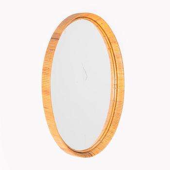 Mirror, rattan-covered frame, 1950s.