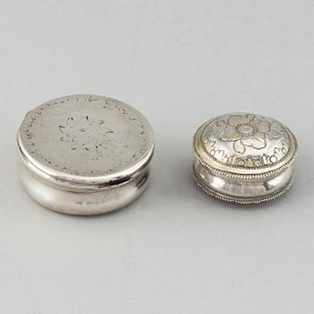 Two swedish silver boxes, 18-19th century.
