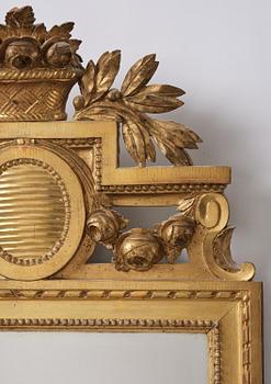 A Gustavian giltwood mirror, Stockholm, late 18th century.