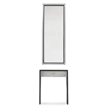 A Swedish modernist  black lacquered and pewter wall mirror and table, 1930's.