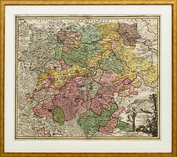 JOHANN BAPTIST HOMANN, map, copper engraving  "Thuringae..." Nürnberg ca 1720.