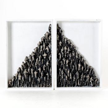 Ulla Viotti, a set of stoneware and wood wall reliefs.