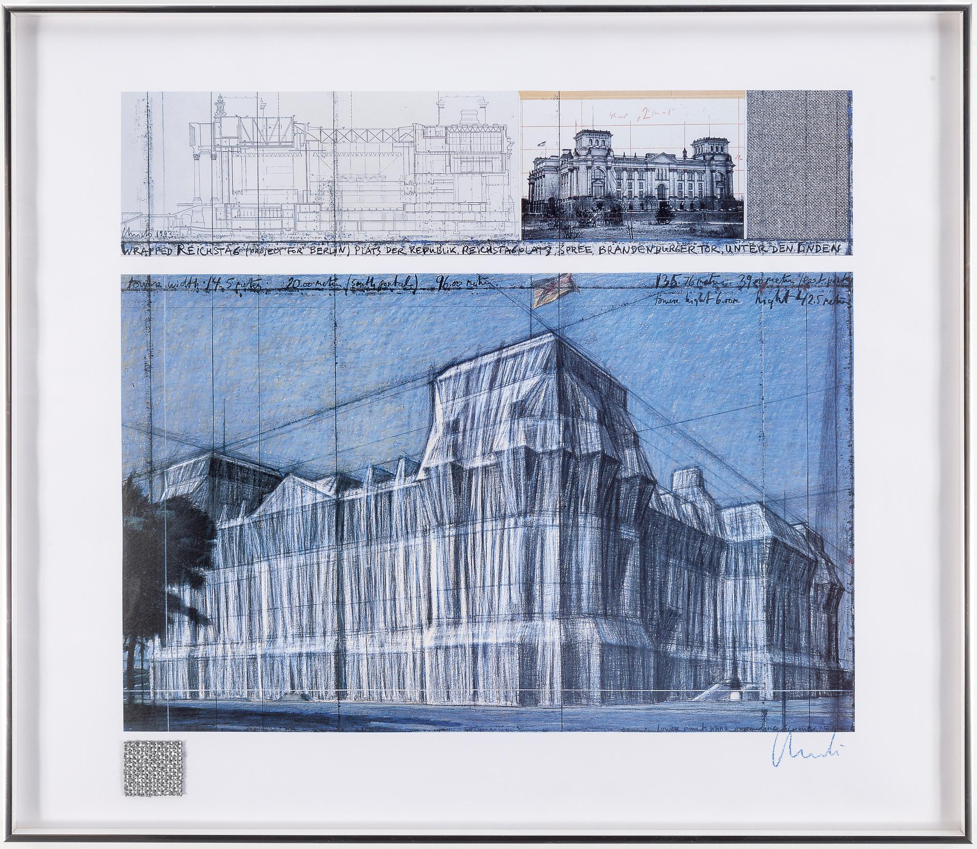 A Christo print and collage, signed.