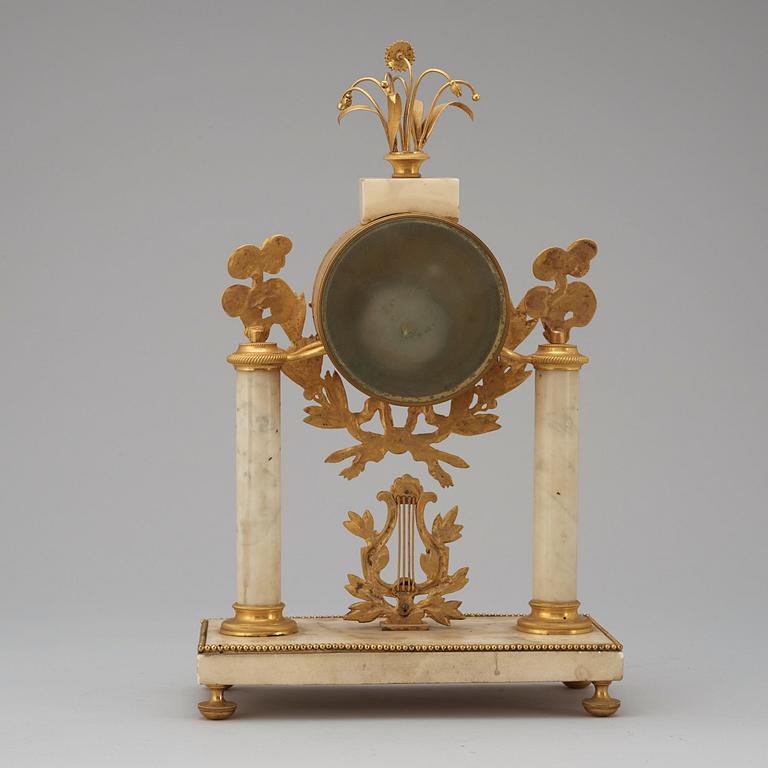 A late Gustavian circa 1800 mantel clock by A Lundstedt, master 1786.