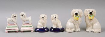 FIGURINER, 3 par, porslin, Staffordshire-typ, England, 1900-tal.