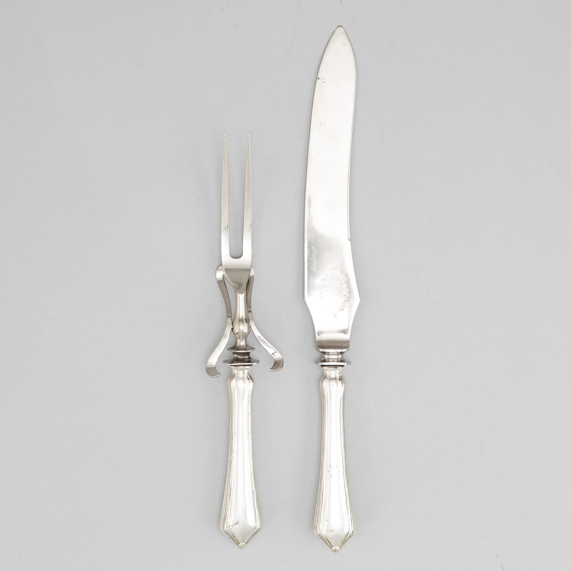 A set of Swedish Art Nouveau carving cutlery, mark of  B Erlandson, Kristianstad 1912.