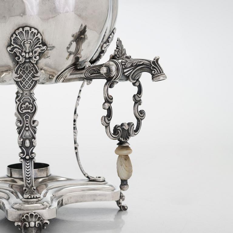 A mid-19th-century silver heated beverage dispenser, maker's mark of Adolf Sper, Saint Petersburg, 1843.