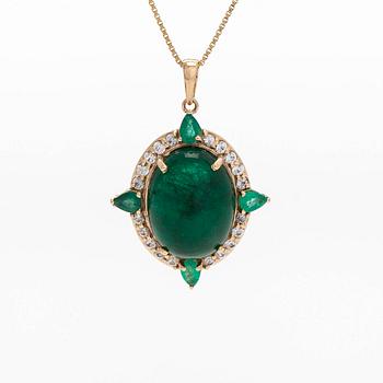Halsband med hänge, 14K guld, smaragder och vita safirer. IGI sertifikat medföljer.