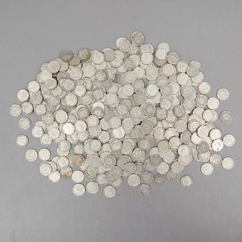 SAMLING SILVERMYNT, enkronor, Gustaf V, 1910-1941. Vikt ca 3000 gram.
