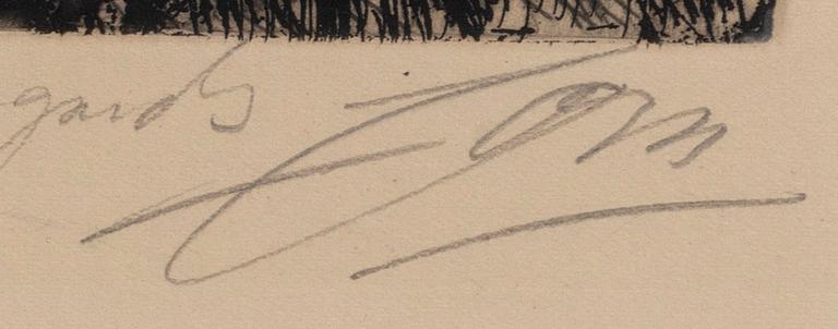 Anders Zorn, a signed etching from 1904.