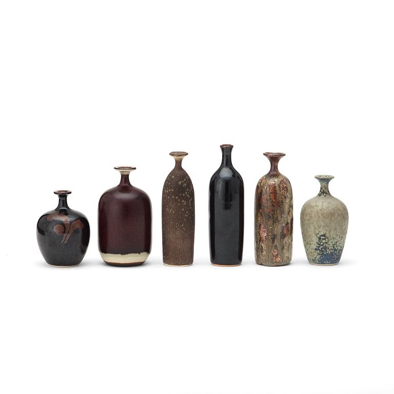 Rolf Palm, a set of six stoneware vases, Mölle.