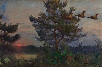 775. Bruno Liljefors, Spring night with lifting ducks.