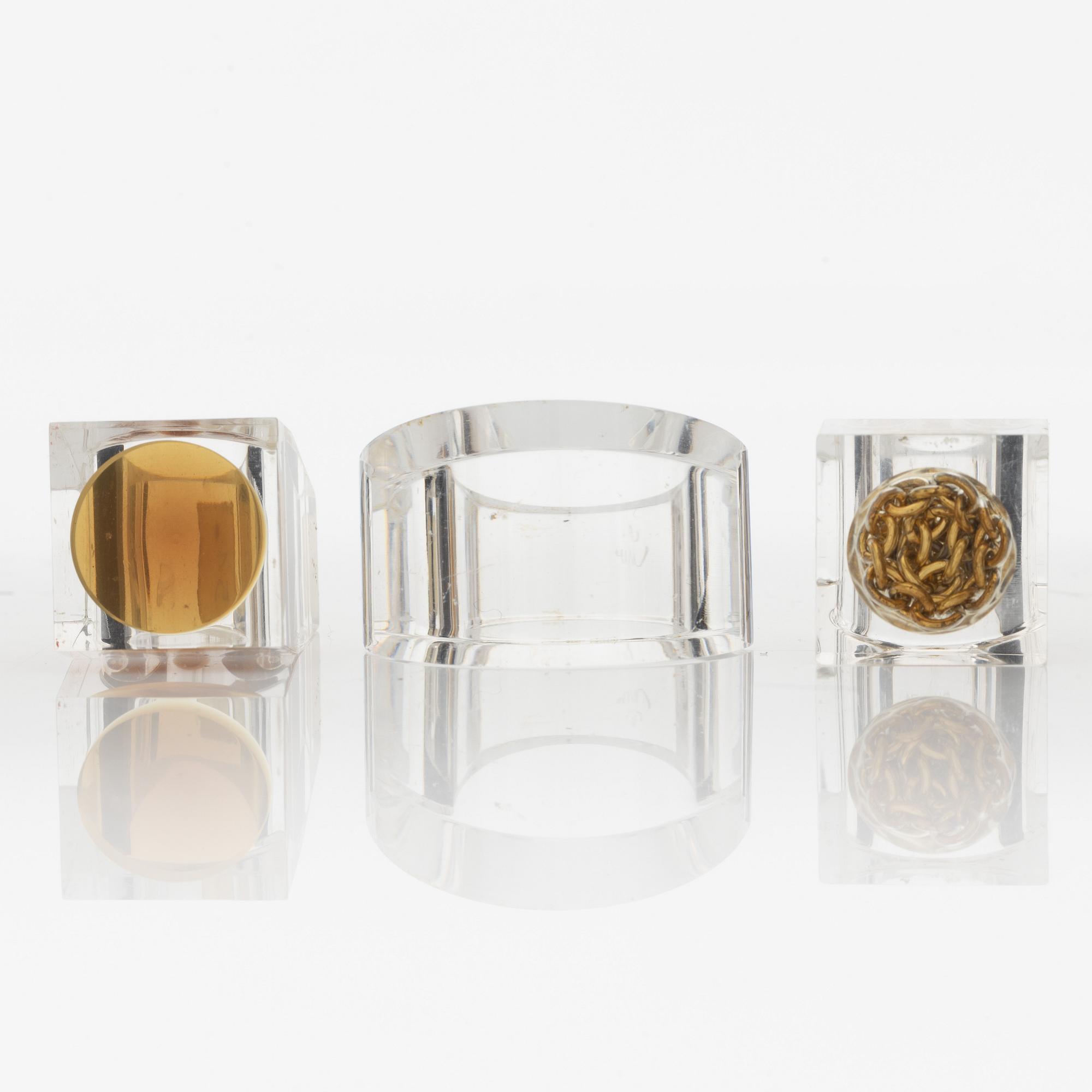 Siv Lagerström, three acrylic rings, 1970s.