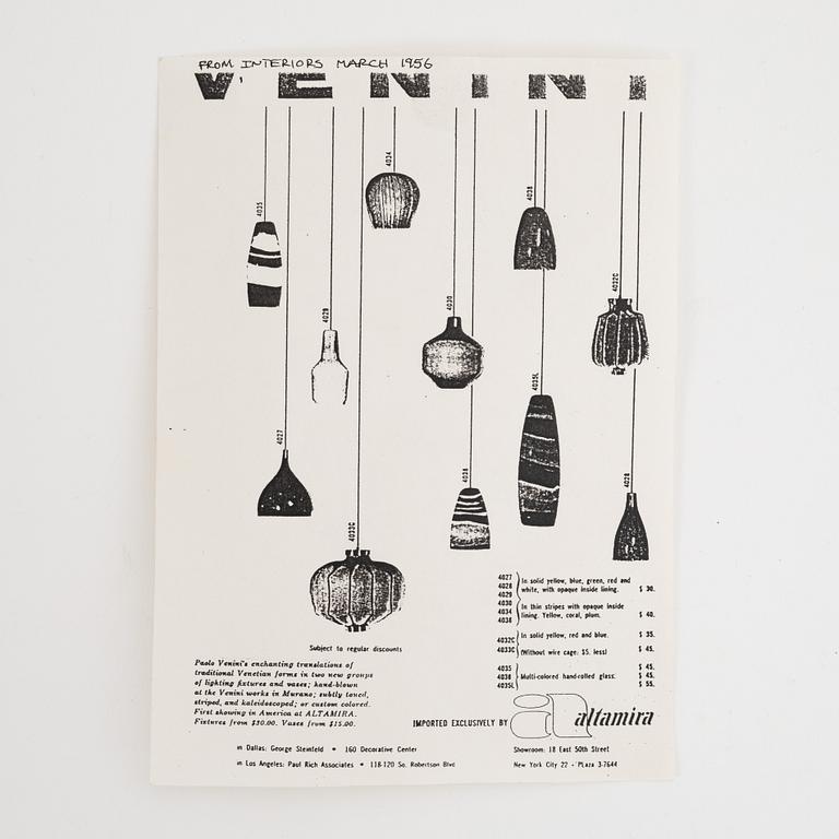 Massimo Vignelli, a pair of glass lamp shades, Venini, 1950s.