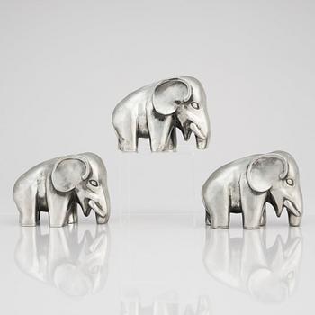 Björn Trägårdh, a set of three pewter sculptures of elephants, Svenskt Tenn, Stockholm 1984-85, model 1734.