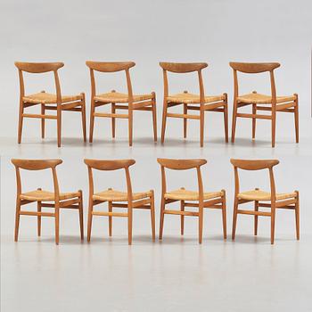 Hans J. Wegner, A set of eight oak chairs by Carl Madsen, Denmark 1950-60's.