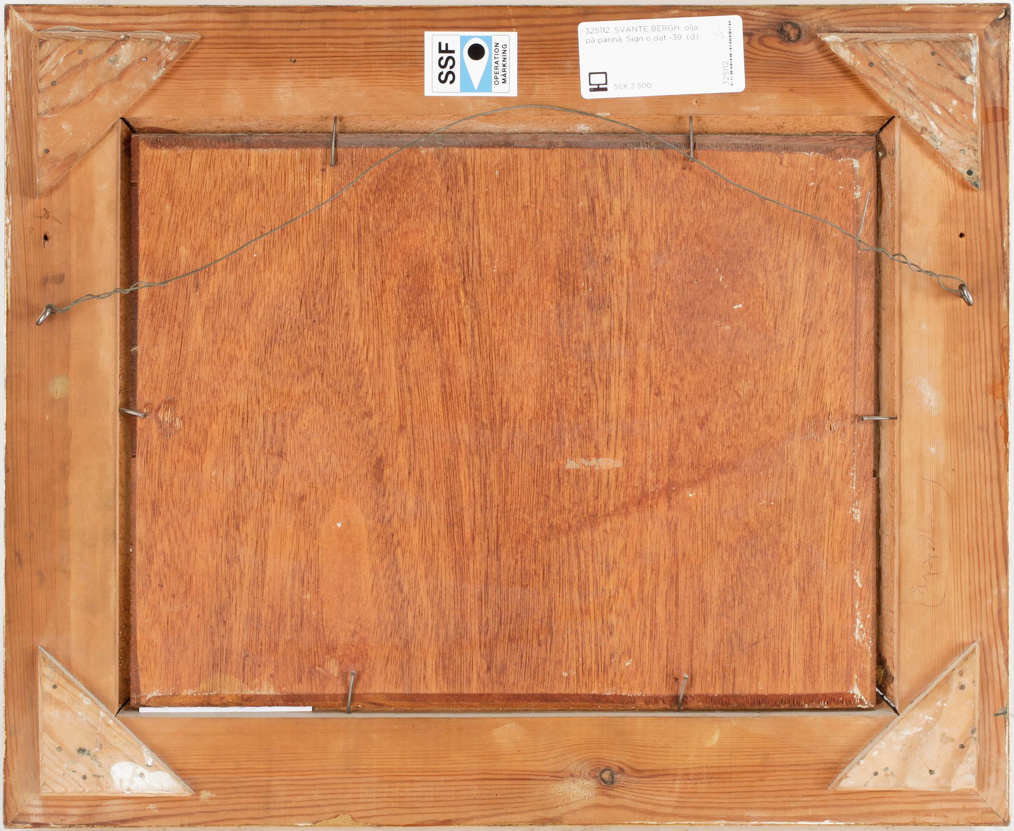 SVANTE BERGH, olja på pannå. Sign o dat -39.