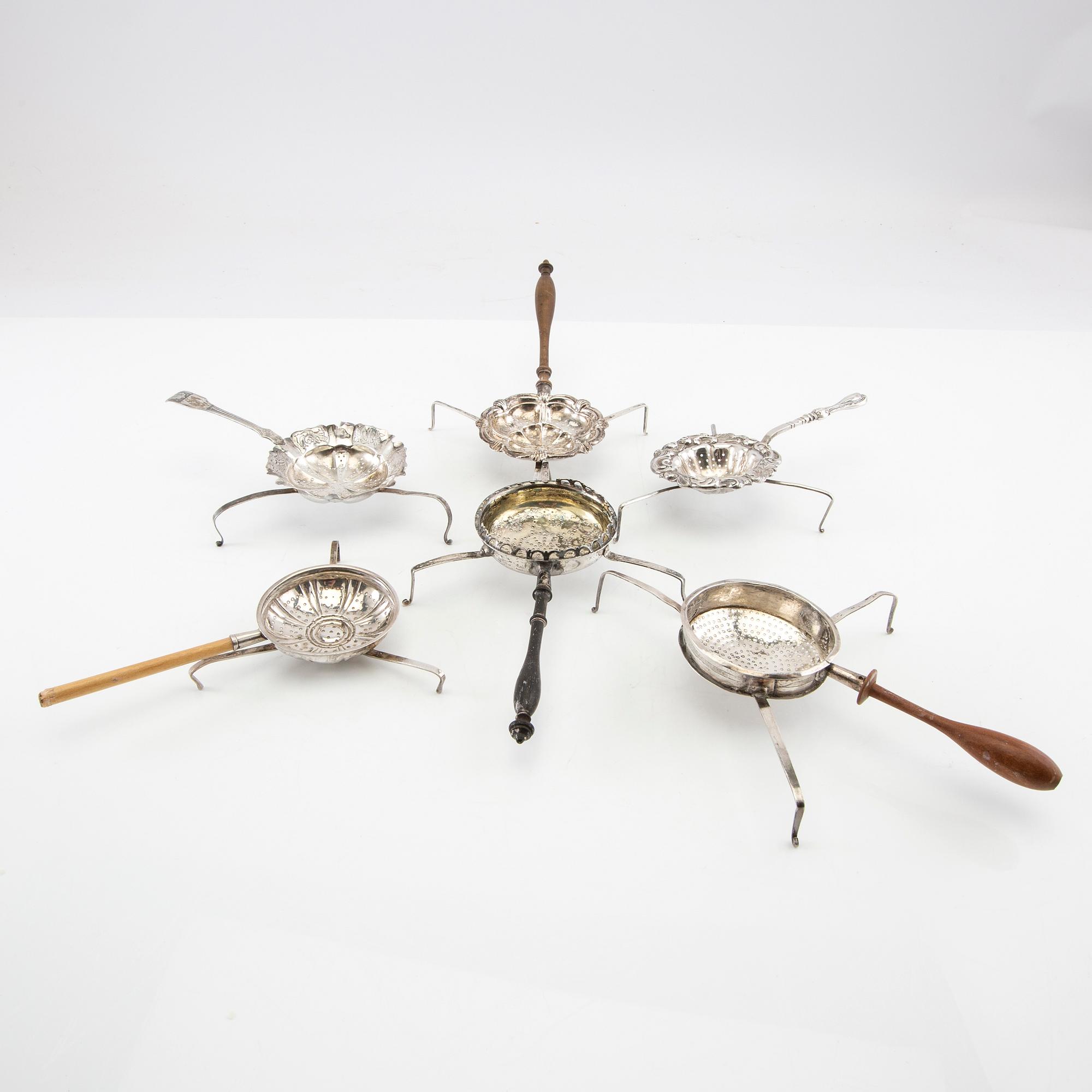 Tea spiders 6 pcs silver 19th century.