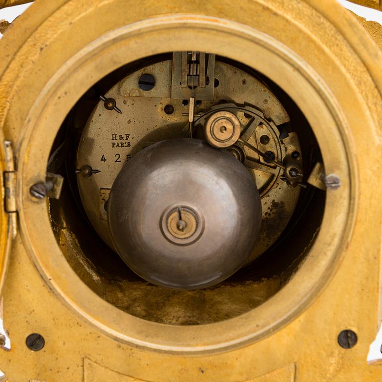 A gilt bronze Mantle Clock, marked H&F Paris, late 19th century.