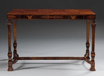 A mahogany-stained birch and palisander table, possibly by Carl Malmsten.