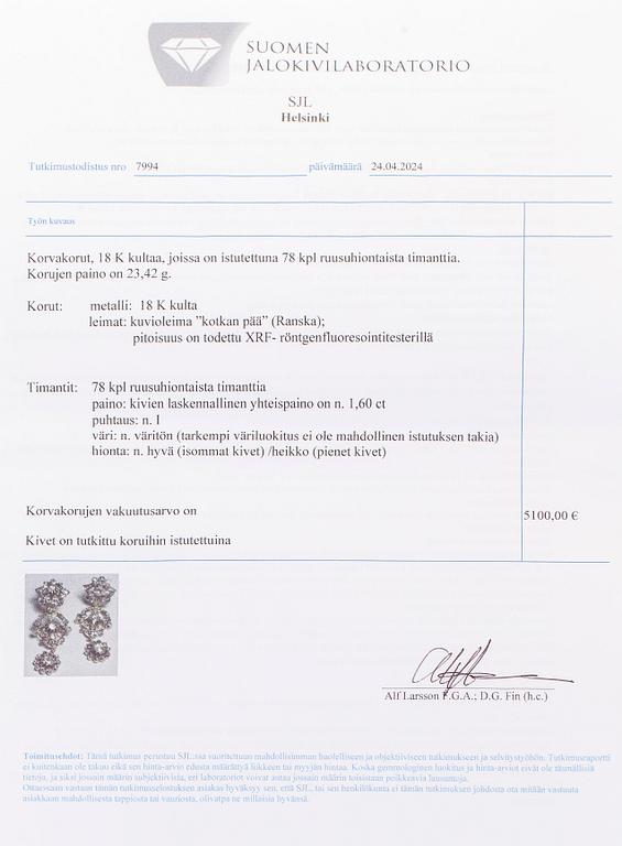 Korvakorut, 18K kultaa ja ruusuhiottuja timantteja.