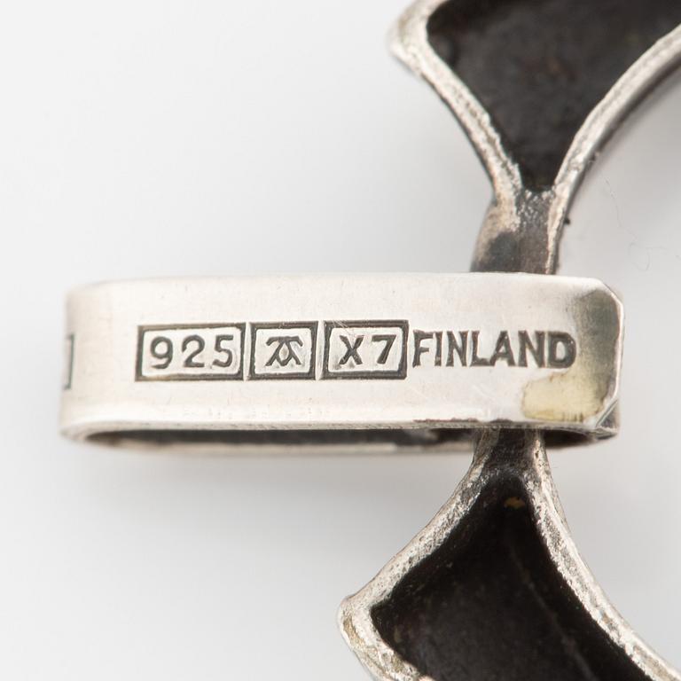 Karl Laine, ring, pendant, and bracelet, silver with rock crystal.