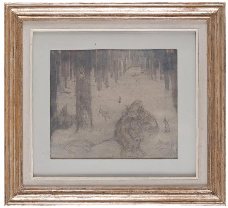 John Bauer, Drawing for "Det var ju rakt omöjligt att stå ut med så'na där skällande tjutande rackare".