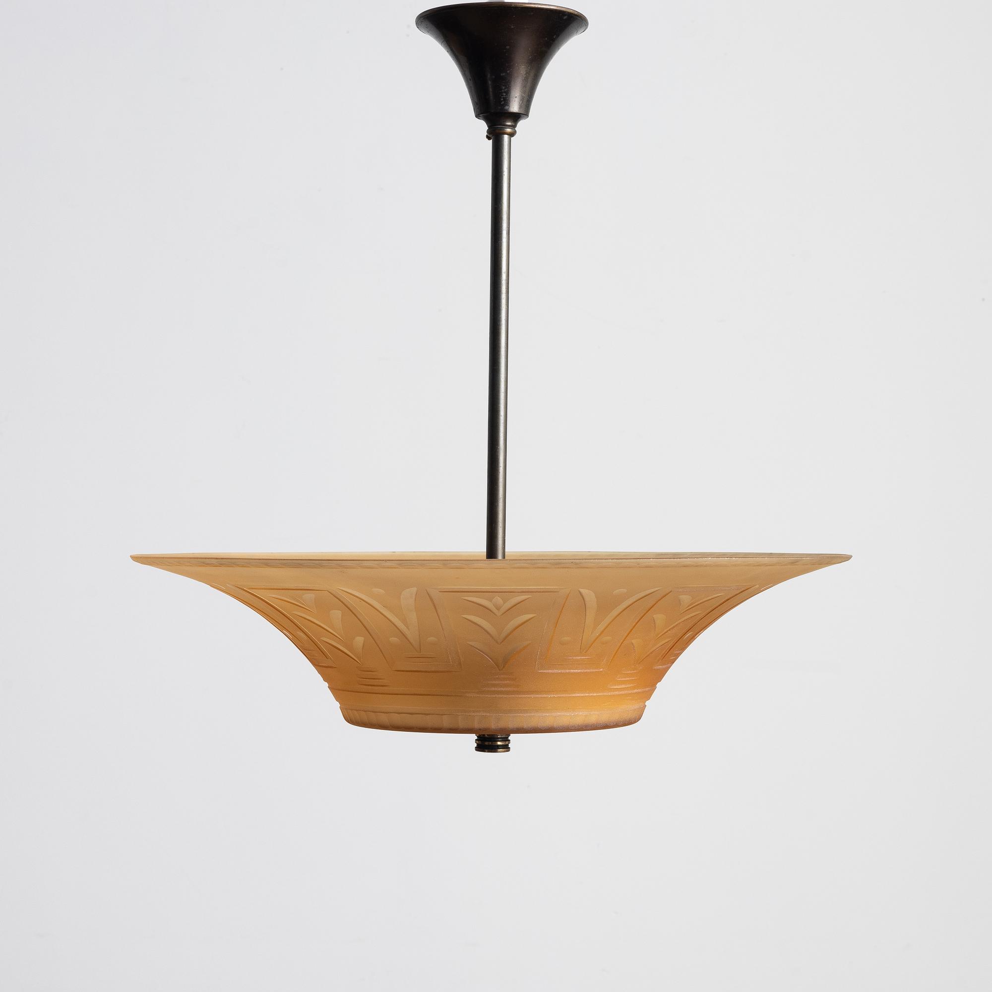 Edward Hald, a ceiling lamp, Orrefors, 1930s.