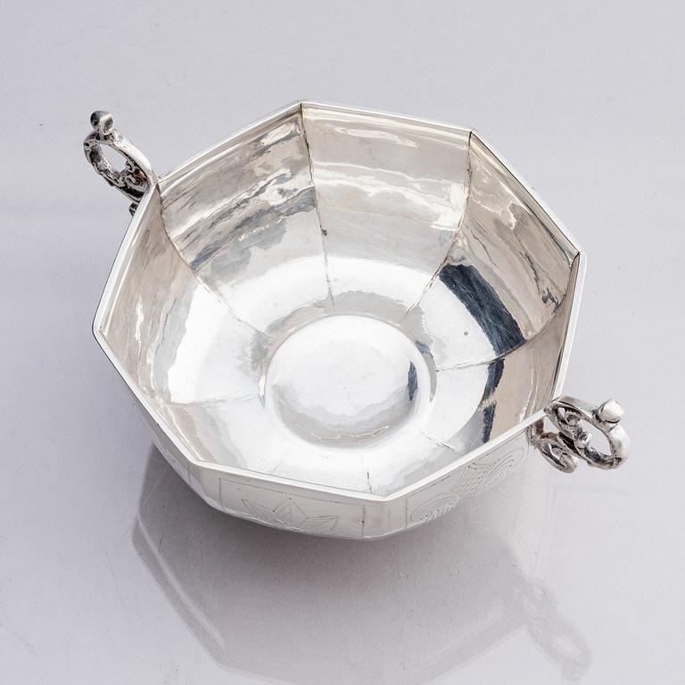 Hans Wiggman, brännvinsskål, silver, Kalmar 1750. Senbarock.