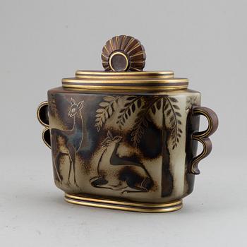 GUNNAR NYLUND, a "Flambé" ceramic urn, Rörstrand 1930-40's, unique decoration.