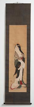 RULLMÅLNING, tusch och färg. Okänd konstnär, Japan, 1800-tal.