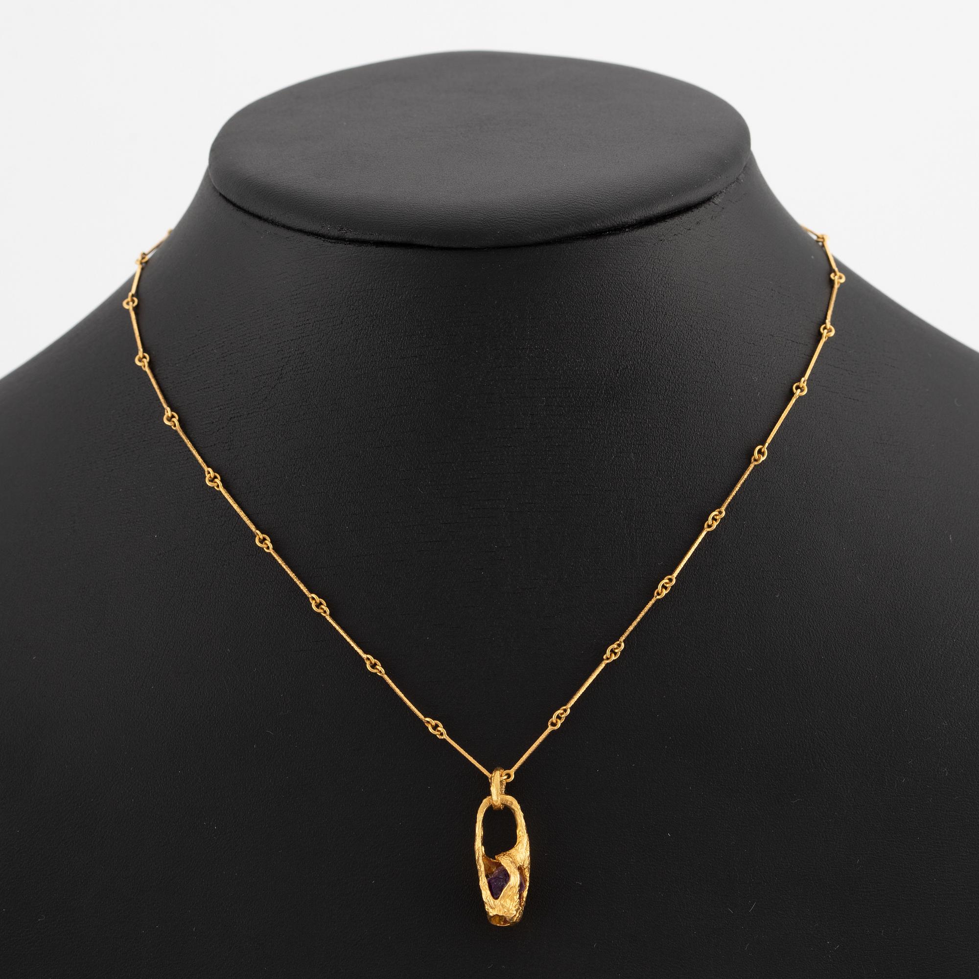 Björn Weckström, necklace, "Renklockan", 18K gold with amethyst, Lapponia.