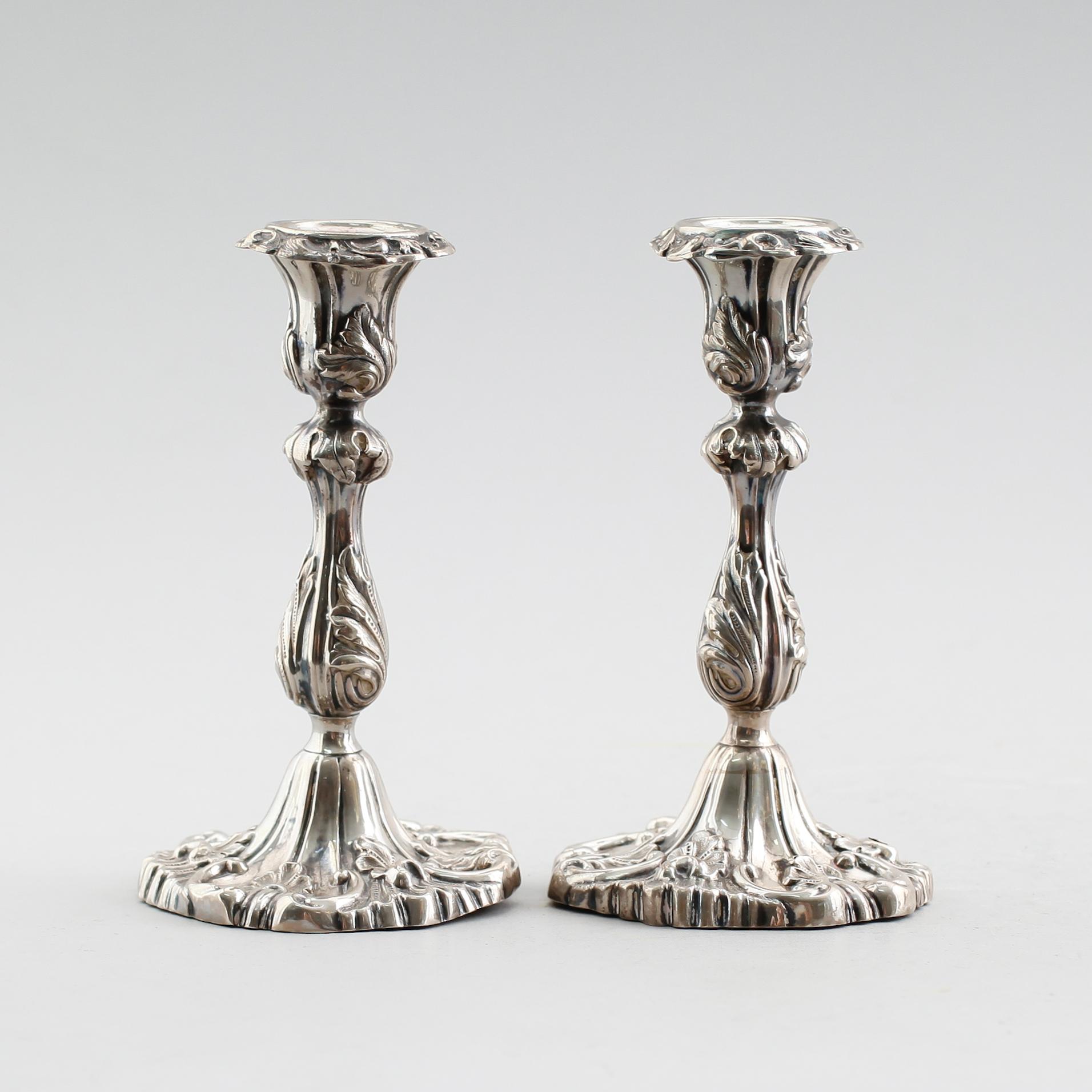 LJUSSTAKAR, 1 par, silver, 1800-talets mitt.