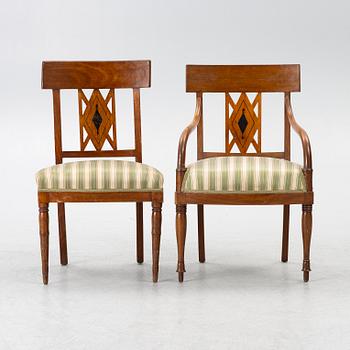 Chairs, 10 + 2 pcs, Empire. 19th century.