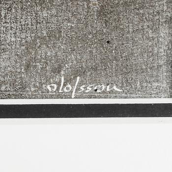 PIERRE OLOFSSON, blandteknik på skrapkartong, signerad. Med dedikation.