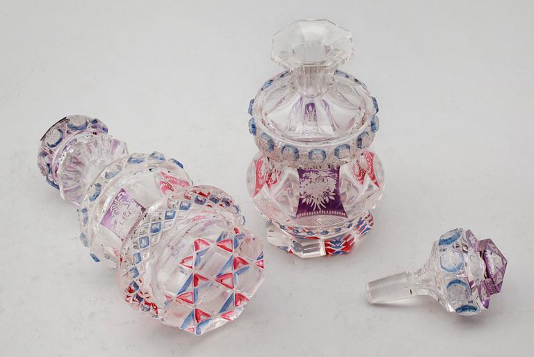 FLAKONGER, 1 par, glas, Böhmen, 1800-talets mitt.